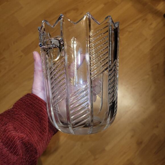 Vintage Bohemian Czech Cut Glass Ice Bucket Vase Etched Crystal 7" - Picture 5 of 11